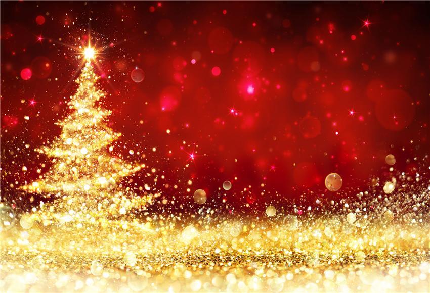Toile de fond de sapin de Noël doré décors de Noël rouges
