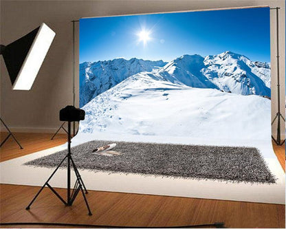 Toile de fond décors de photographie de montagne de neige d'hiver