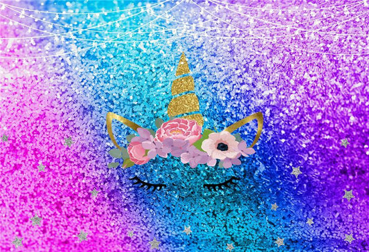 Toile de fond décor de photo de bébé d'anniversaire de licorne brillant