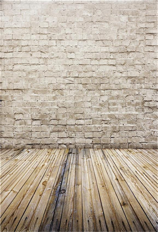 Toile de fond décors de photo de plancher de bois brun de mur de briques vintage