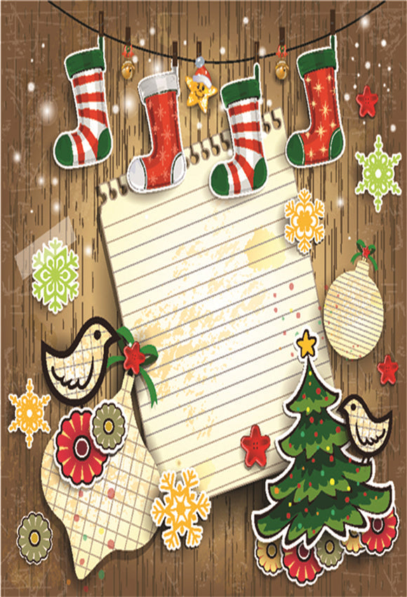 Toile de fond de Noël en bois de dessin animé pour les photos