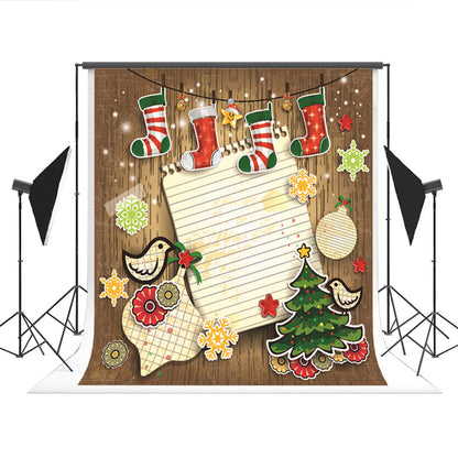 Toile de fond de Noël en bois de dessin animé pour les photos