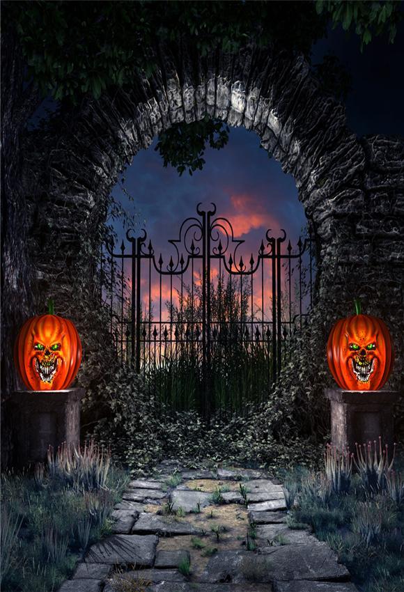 Toile de fond de porte de l'enfer d'effrayant de nuit d'Halloween pour la photographie