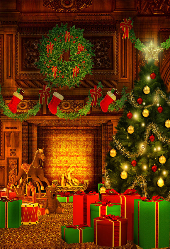 Toile de fond de photo de cheminée vintage de Noël