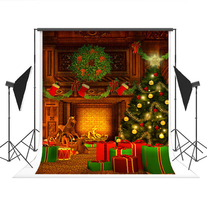 Toile de fond de photo de cheminée vintage de Noël