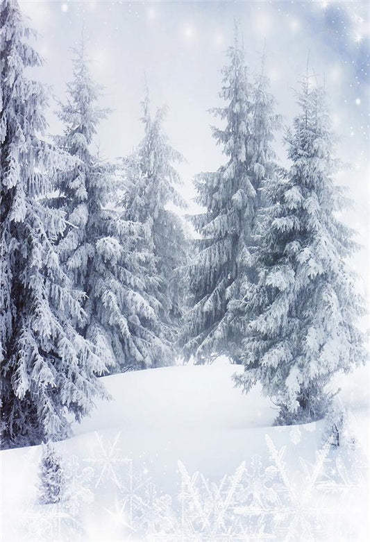 Toile de fond décors de photographie de flocon de neige de forêt d'hiver