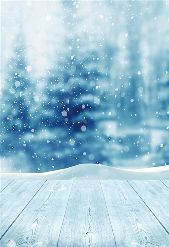 Toile de fond décors de plancher de bois d'hiver de flocon de neige