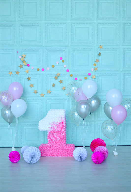 Toile de fond du 1er anniversaire de fleurs roses menthe pour la photo