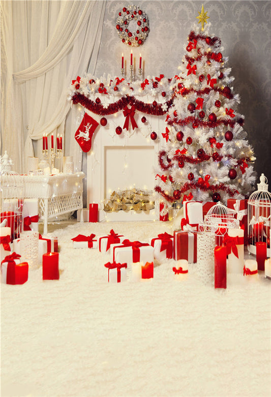 Toile de fond rouge de Noël blanc pour le studio