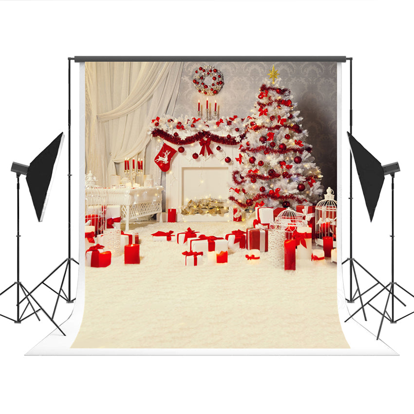 Toile de fond rouge de Noël blanc pour le studio