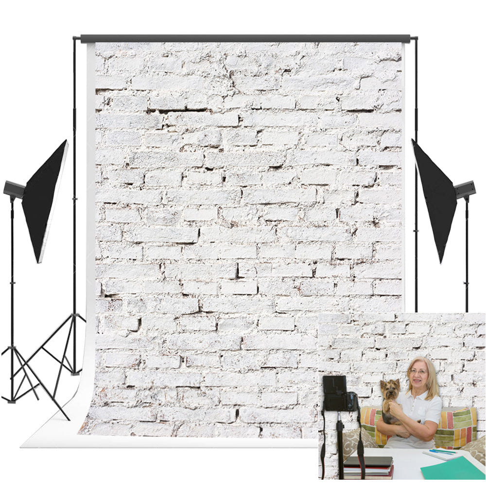 Toile de fond rétro blanc brique mur fond fête portrait vidéo tournage studio K15129
