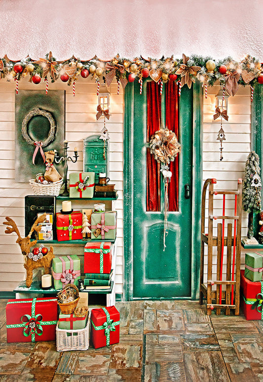 Toile de fond décor de boutique de cadeaux de Noël décors de plancher en bois pour la photographie