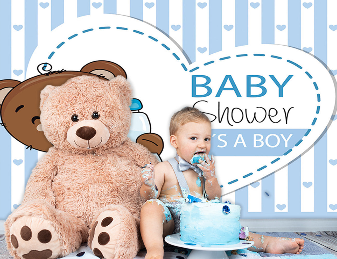 Toile de fond d'ours en peluche marron pour bébé garçon KEH01882