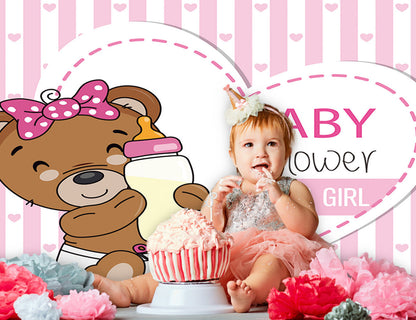 Toile de fond d'ours en peluche marron pour bébé fille KEH01883