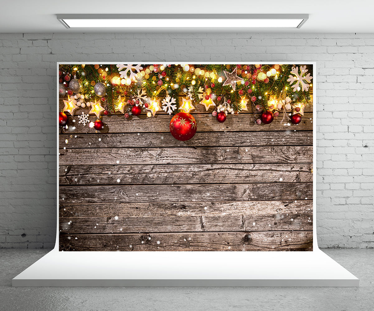 Toile de fond photo Noël mur en bois fond hiver