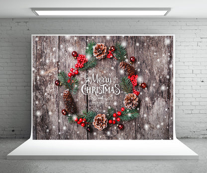 Toile de fond de guirlande de Noël photographie flocon de neige fond bois