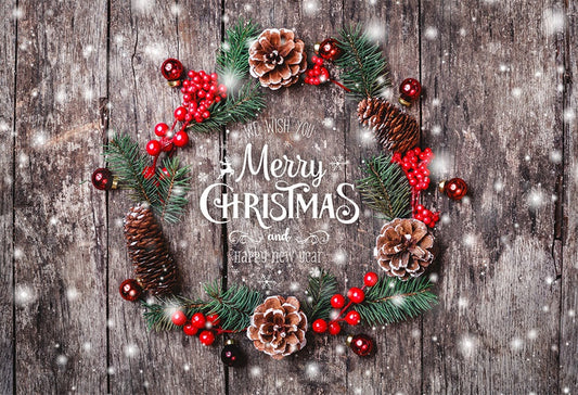 Toile de fond de guirlande de Noël photographie flocon de neige fond bois