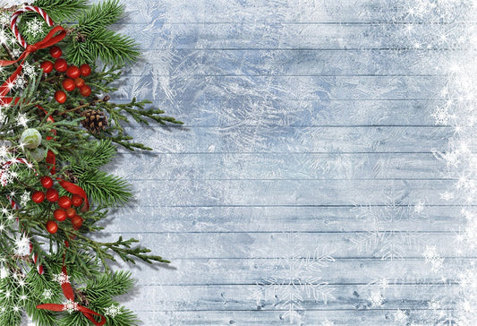 Toile de fond de Noël branches flocons de neige fond de mur en bois
