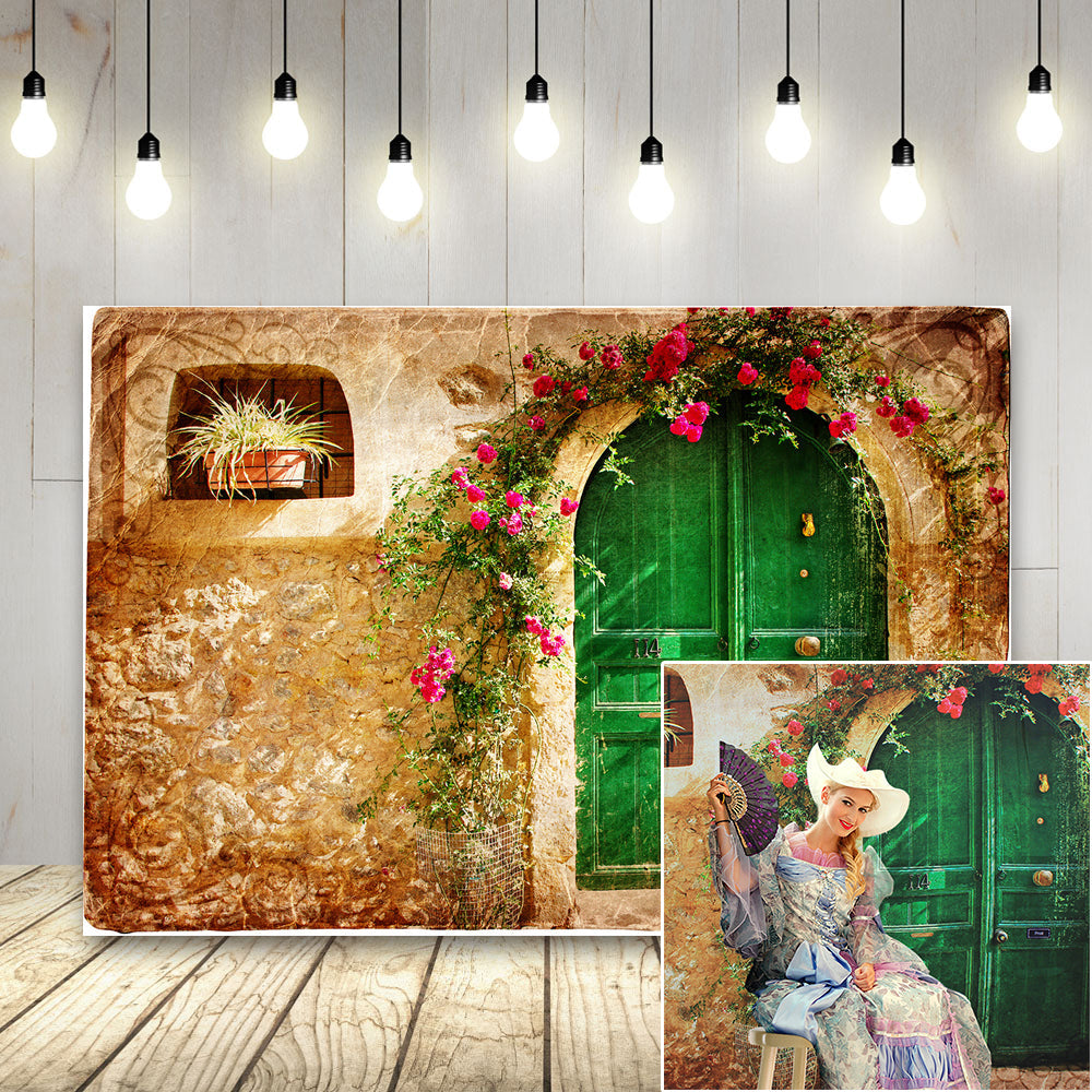 Toile de fond de beauté fleur jardin porte  thé fête anniversaire mariage décoration vert pelouse feuilles printemps pays des merveilles