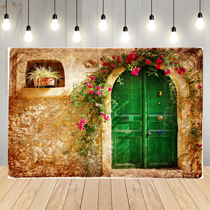 Toile de fond de beauté fleur jardin porte  thé fête anniversaire mariage décoration vert pelouse feuilles printemps pays des merveilles