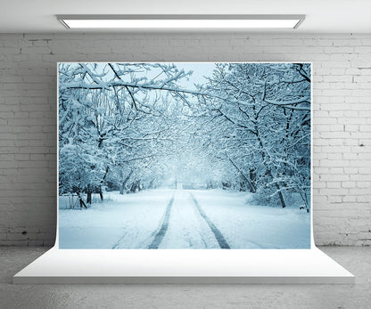 Toile de fond de photographie de route de neige blanche fond d'hiver