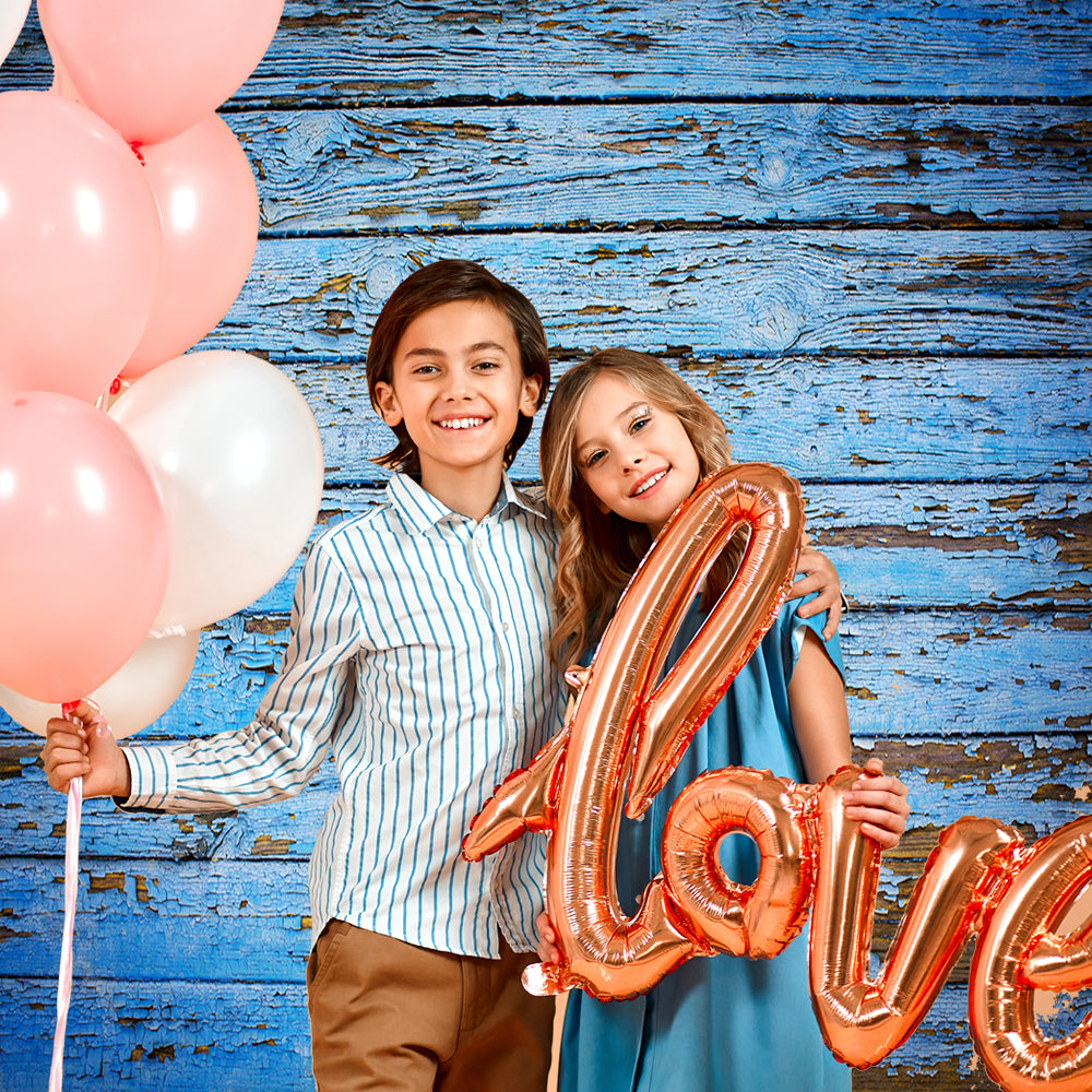 Toile de fond de photo de planches de bois rustique minable bleu KH03738