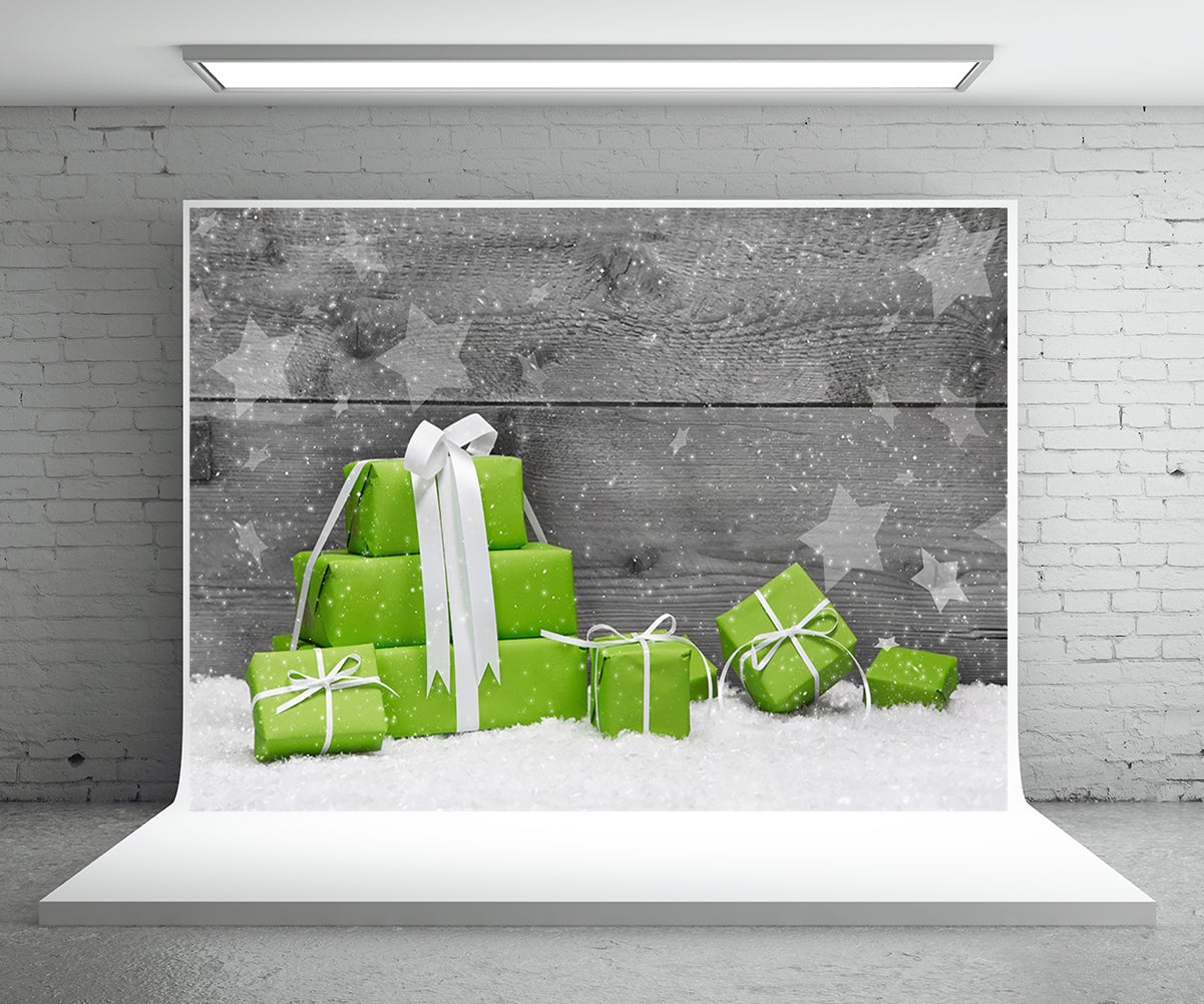 Toile de fond de cadeau de Noël photo mur en bois fond de neige