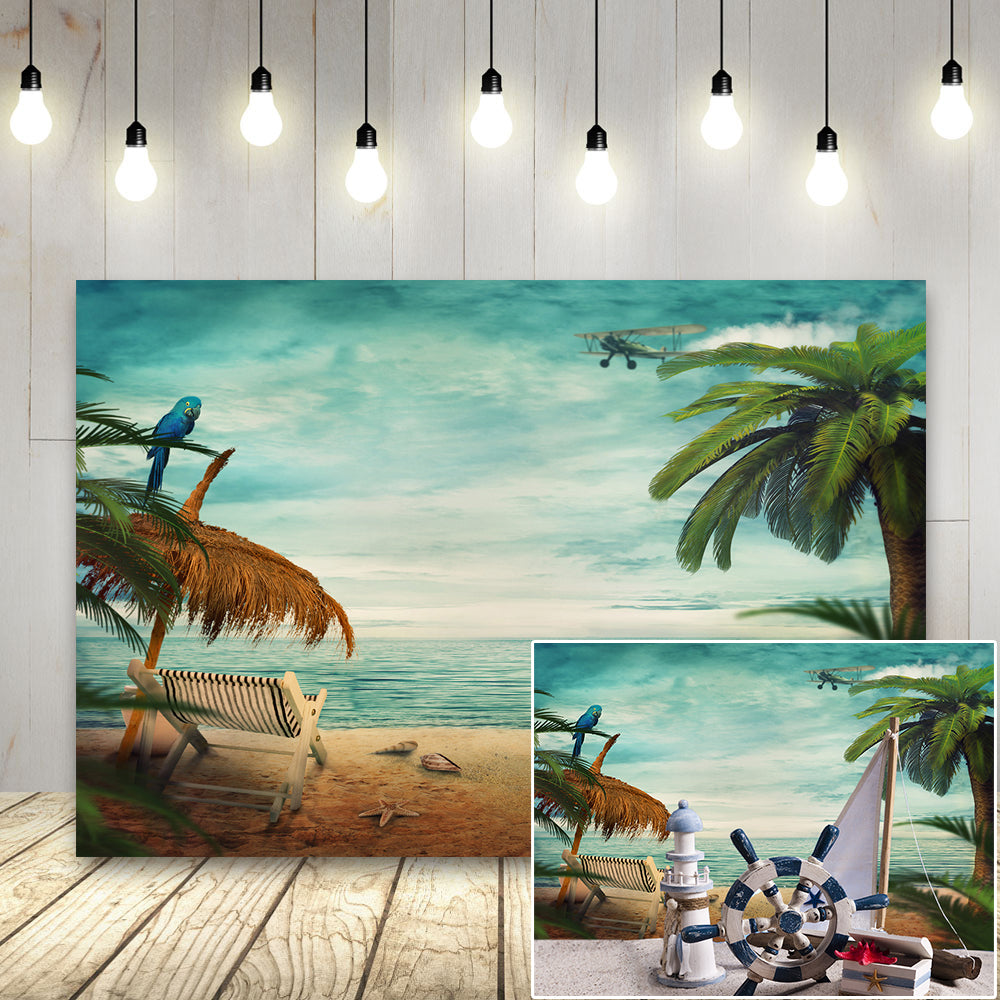 Toile de fond numérique été océan fond de plage pour le studio photo KH04834