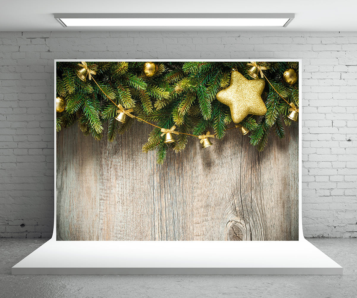 Toile de fond de photographie de mur en bois de Noël fond de branche de pin
