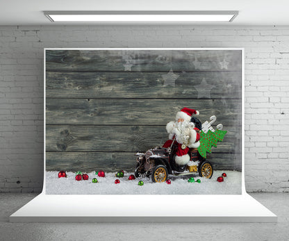 Toile de fond de photographie de mur en bois de Noël fond de Père Noël