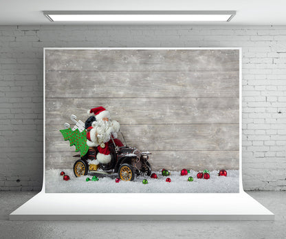 Toile de fond de photographie de mur en bois gris de Noël fond de Père Noël