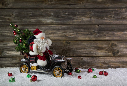 Toile de fond de photographie de mur en bois vintage de Noël fond de Père Noël
