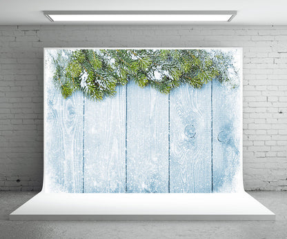 Toile de fond de Noël mur en bois blanc photo fond d'arbre vert fond de flocon de neige