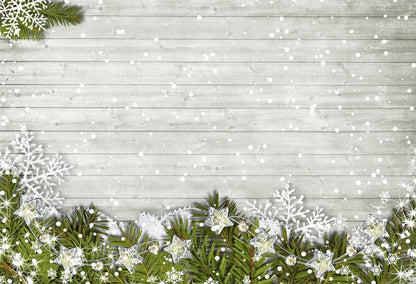 Toile de fond de photographie de Noël flocon de neige de mur en bois blanc