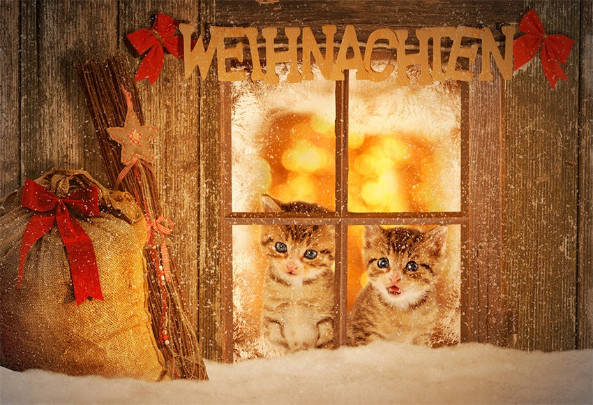 Toile de fond de photo de sac de cadeau de Noël de flocon de neige en bois