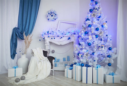 Toile de fond de plancher en bois d'arbre de Noël cloche bleue pour le studio