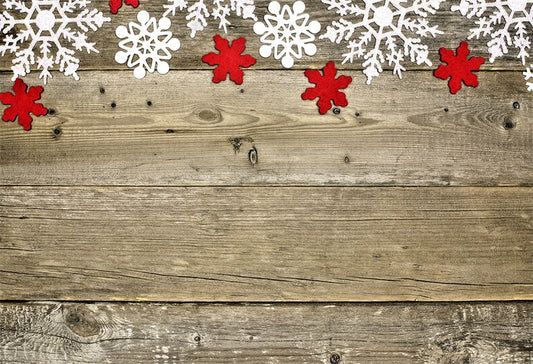 Toile de fond de flocon de neige feuilles rouges fond de photographie de mur en bois fond de Noël