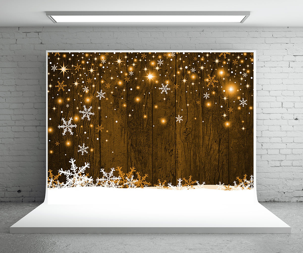 Toile de fond de photographie de mur en bois brun flocon de neige pour Noël