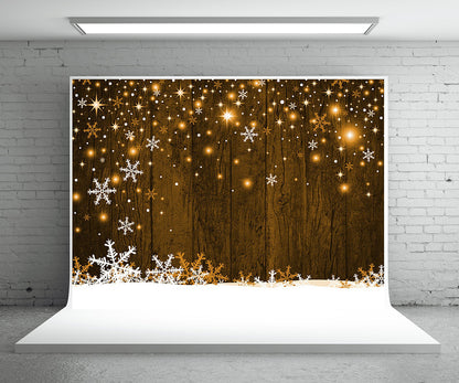 Toile de fond de photographie de mur en bois brun flocon de neige pour Noël