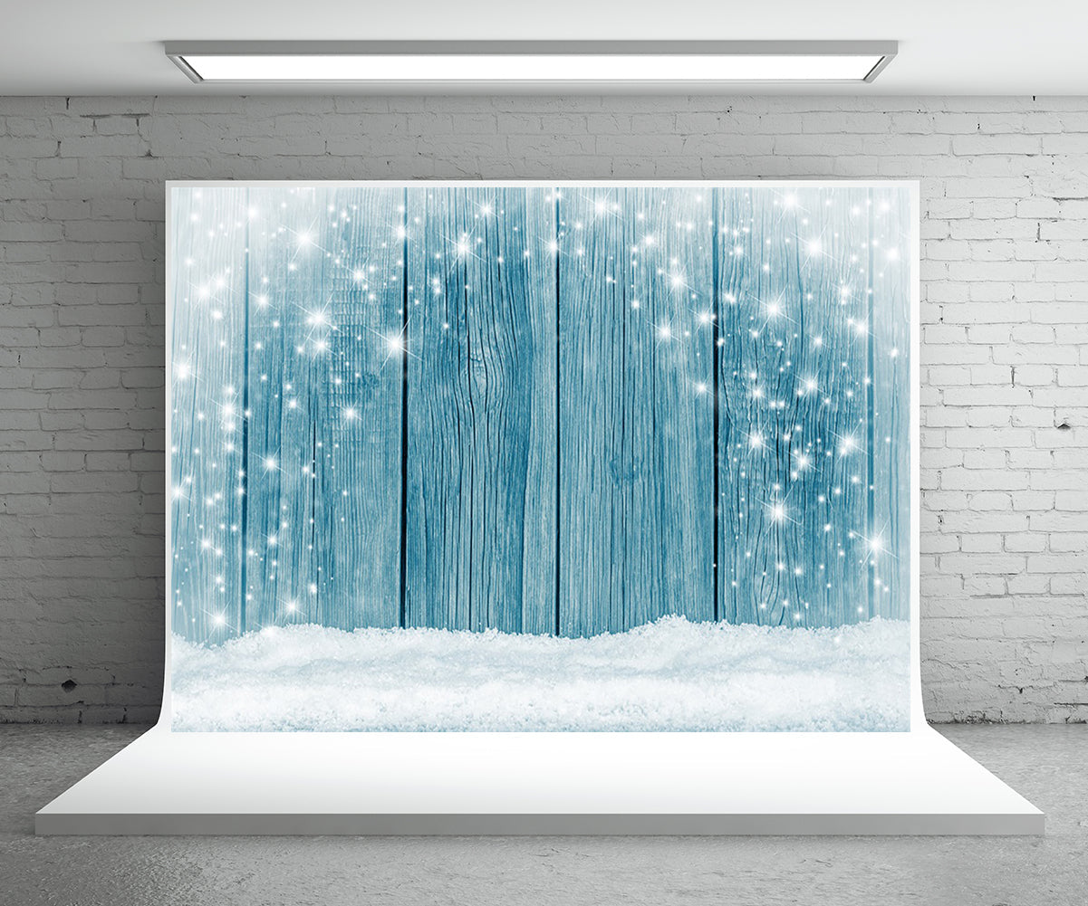 Toile de fond de flocon de neige bleu mur en bois photographie de photo de Noël