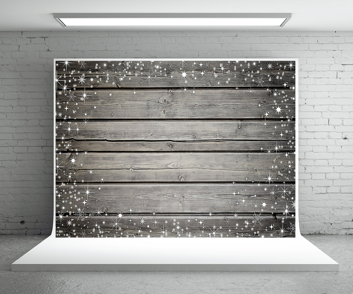 Toile de fond de photographie de mur en bois gris foncé de flocon de neige pour Noël