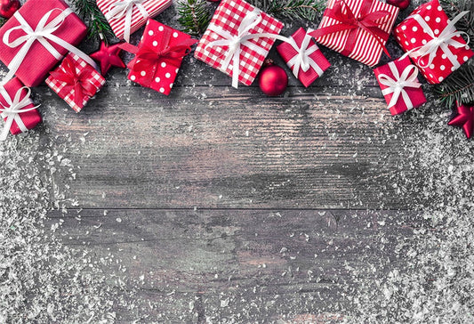 Toile de fond de cadeau de Noël photographie flocon de neige de mur en bois