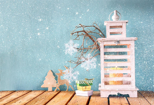 Toile de fond décors de photo de Noël de plancher de bois de flocon de neige bleu