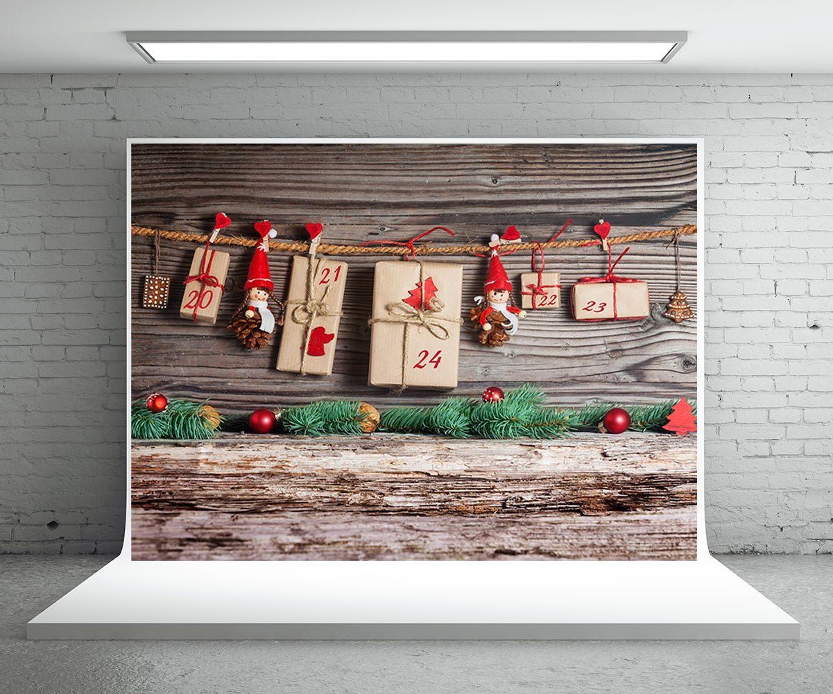 Toile de fond de décors de photographie de mur de bois de cadeau de Noël