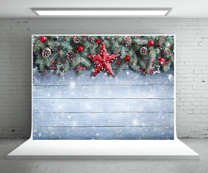 Toile de fond de photographie de mur en bois d'étoile de neige fond de Noël