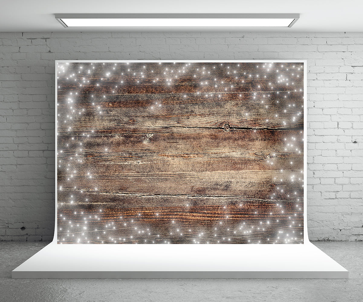 Toile de fond de photographie de planche de bois de neige brune pour Noël