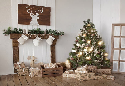 Toile de fond décors de Noël en bois brun wapiti pour la photo