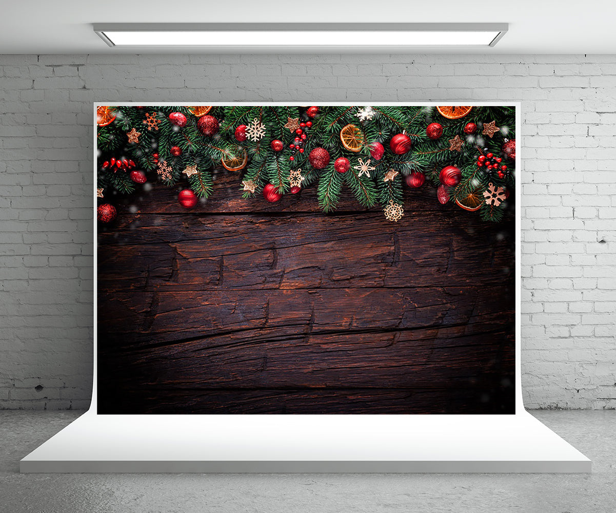 Toile de fond de photographie de Noël mur en bois foncé