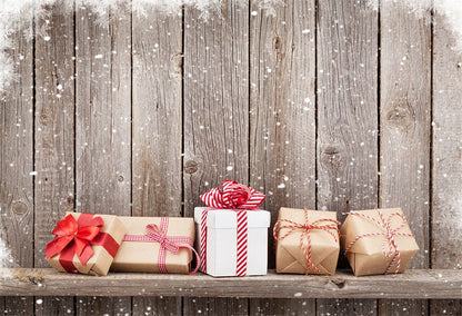 Toile de fond de cadeau de Noël de photographie de mur en bois