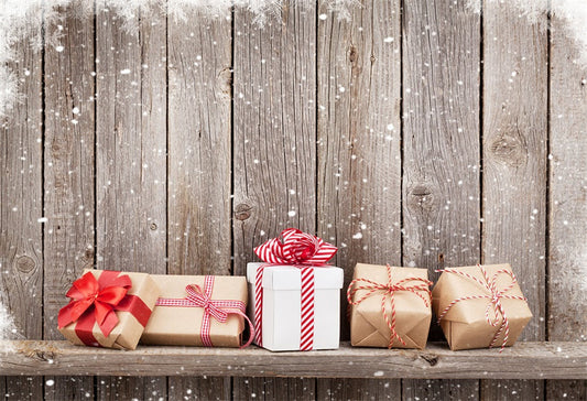 Toile de fond de cadeau de Noël de photographie de mur en bois